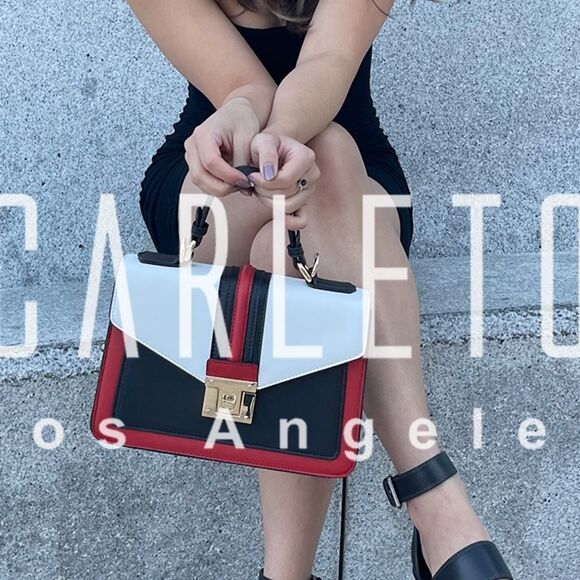 Scarleton tri color structures satchel bag with scarf accessory - Picture 2 of 9